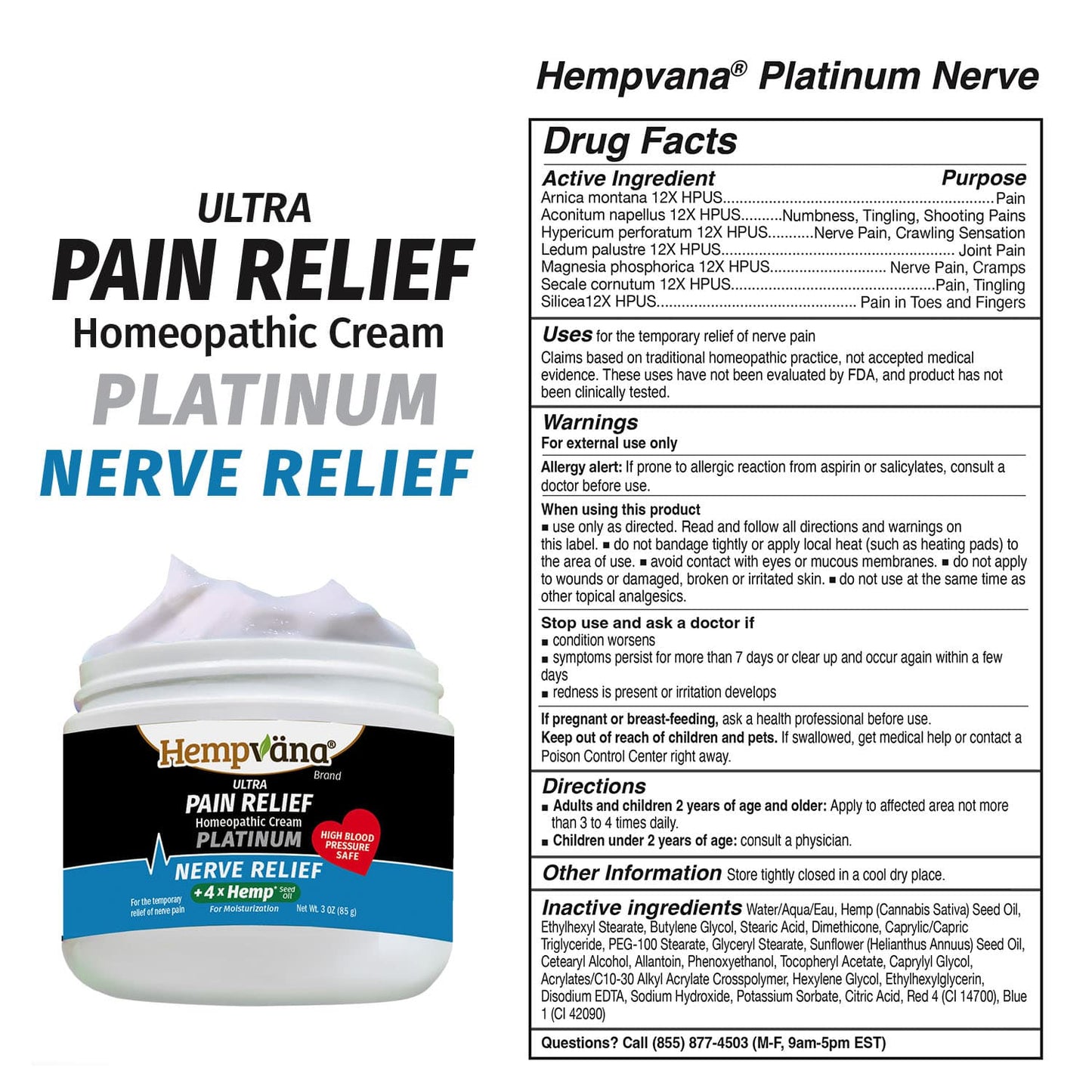 Hempvana Platinum Nerve Relief Drug Fact Panel