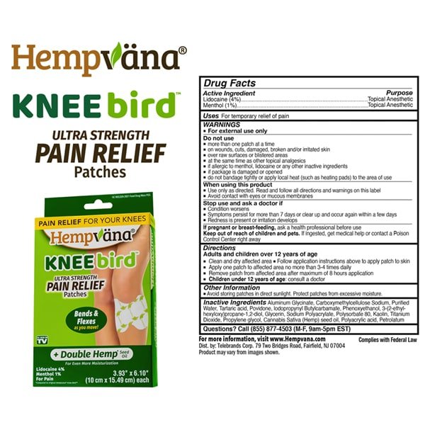 Hempvana Double Hemp Knee Bird Pain Relief - 12 Patches