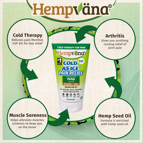 Cold therapy for pain with FDA-approved Menthol; helps muscle soreness, arthritis, and is enriched with hemp seed oil